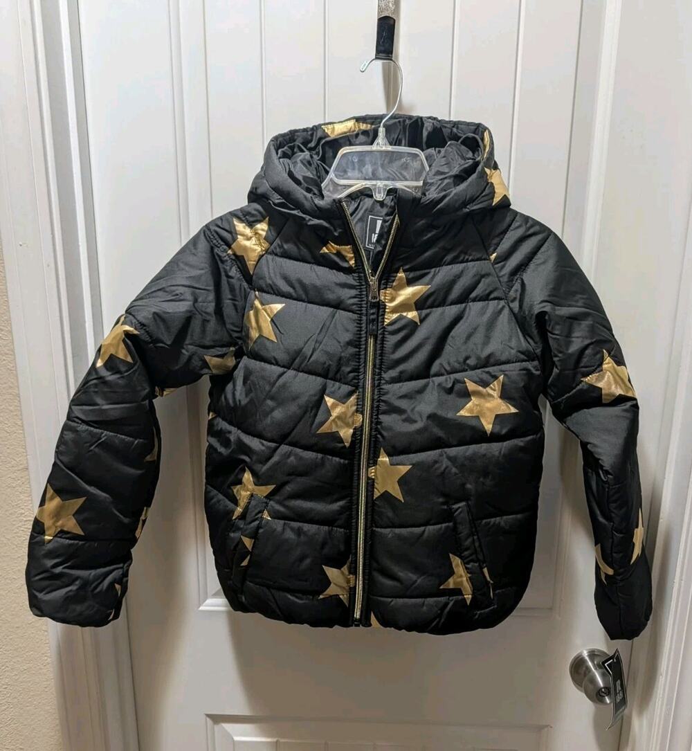 Girl's Rothschild Winter Puffer Coat Black with Gold Stars Size L 14 School